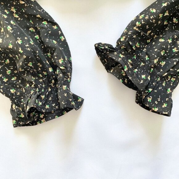 NWT SOFIE SCHNOOR BLACK FLORAL PUFF SLEEVE PEPLUM BLOUSE - S - Picture 10 of 12